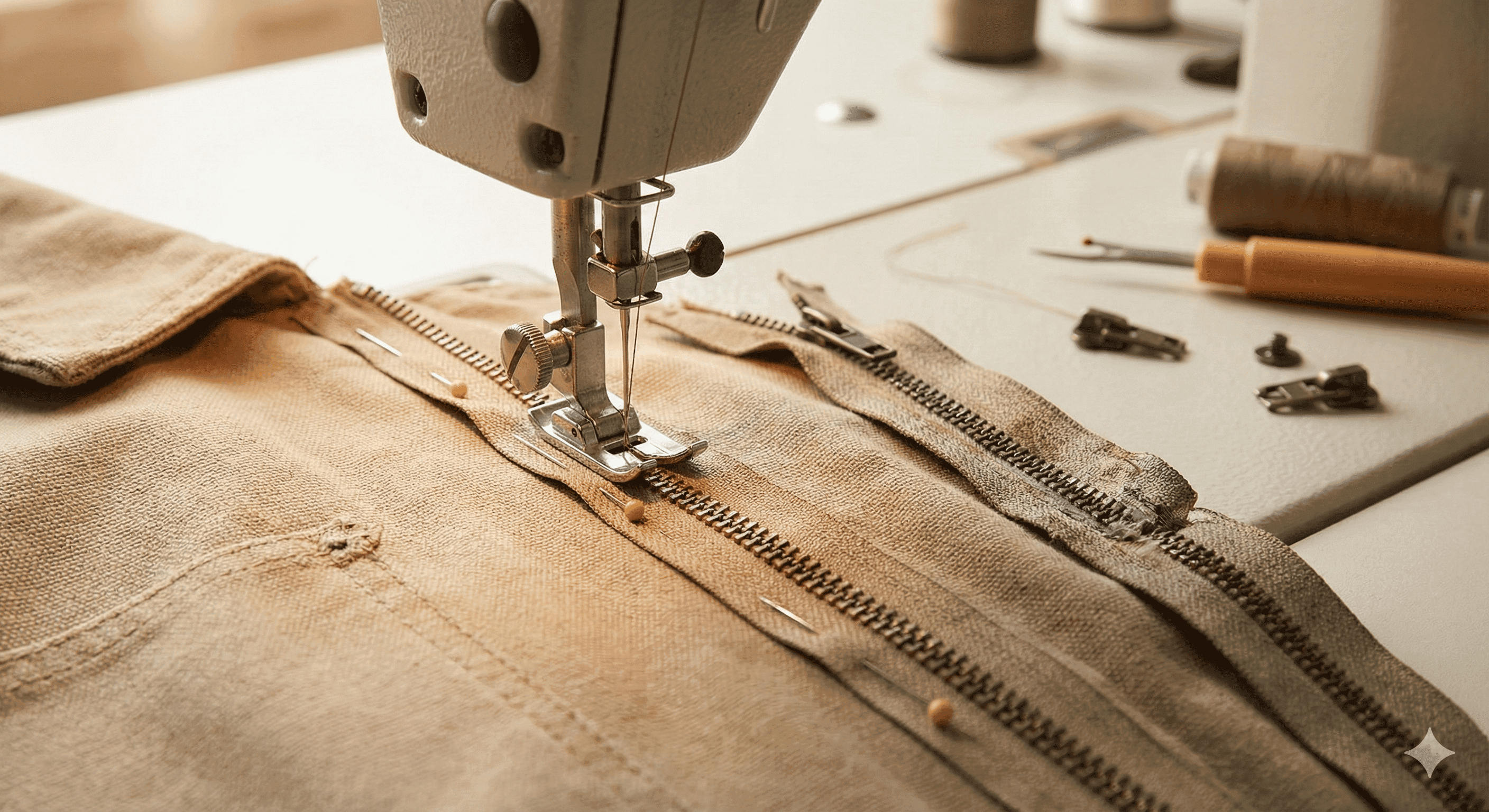 Gros plan sur une fermeture éclair en cours de remplacement